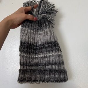 Gray and Black Knit Pom-Pom Beanie